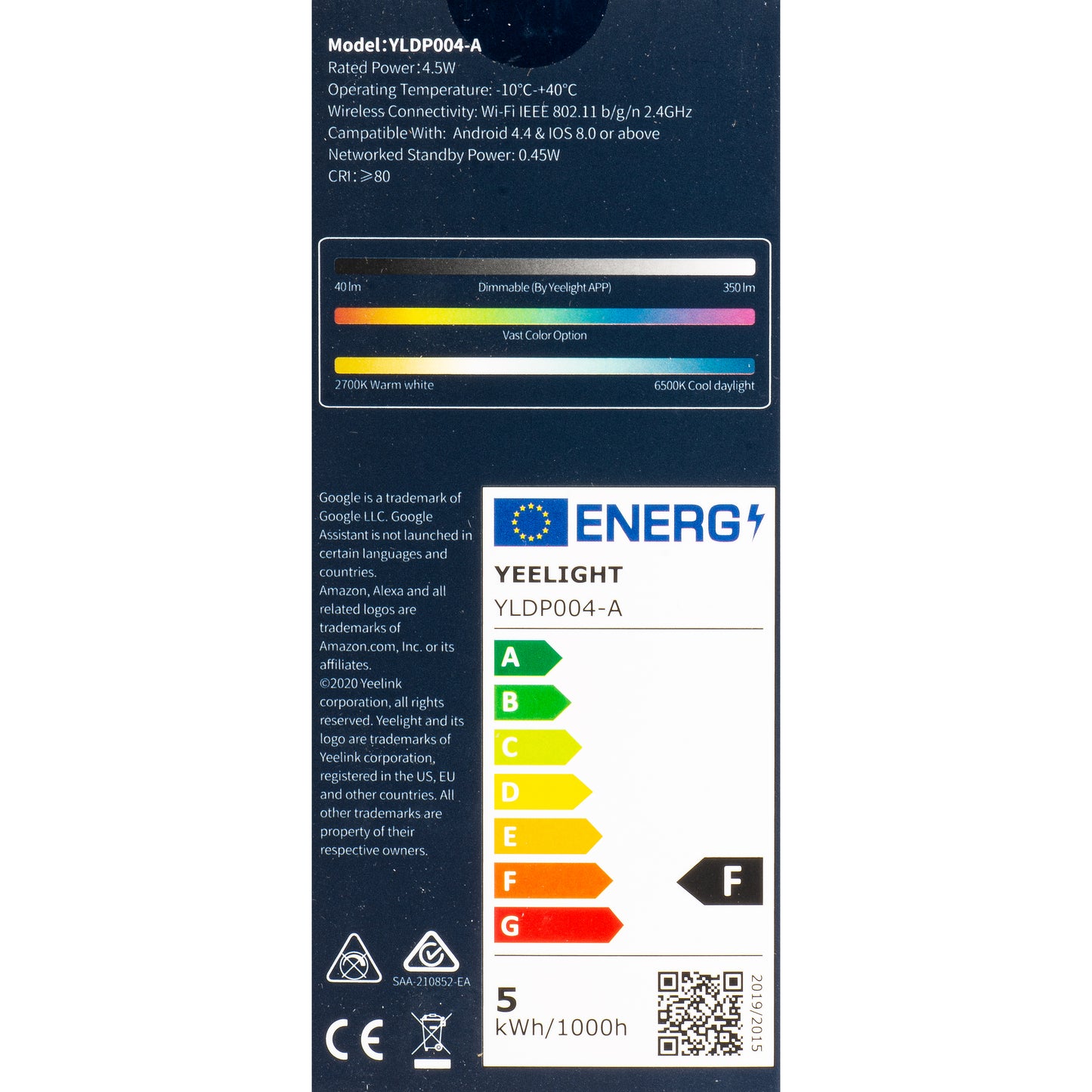 LED žarulja Yeelight W1, Wi-Fi, GU10, 4.5W, 2700K - 6500K, 350lm, Set 4 komada, Višebojna YLDP004-A