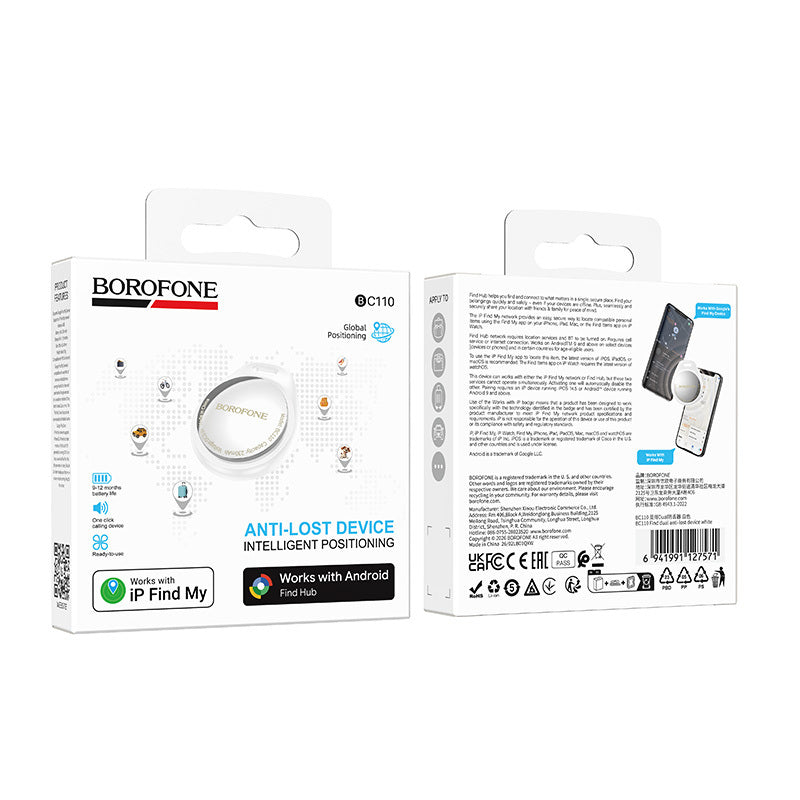 Borofone BC110 Find Dual Tracker za iOS / Android Series, Bijela