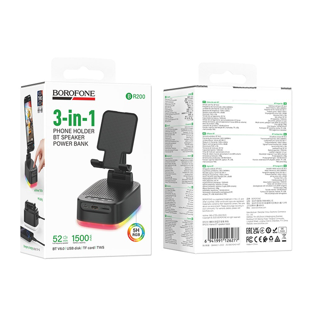 Bluetooth zvučnik Borofone BR200 Marea 2u1, 5W, TWS, RGB, Crna