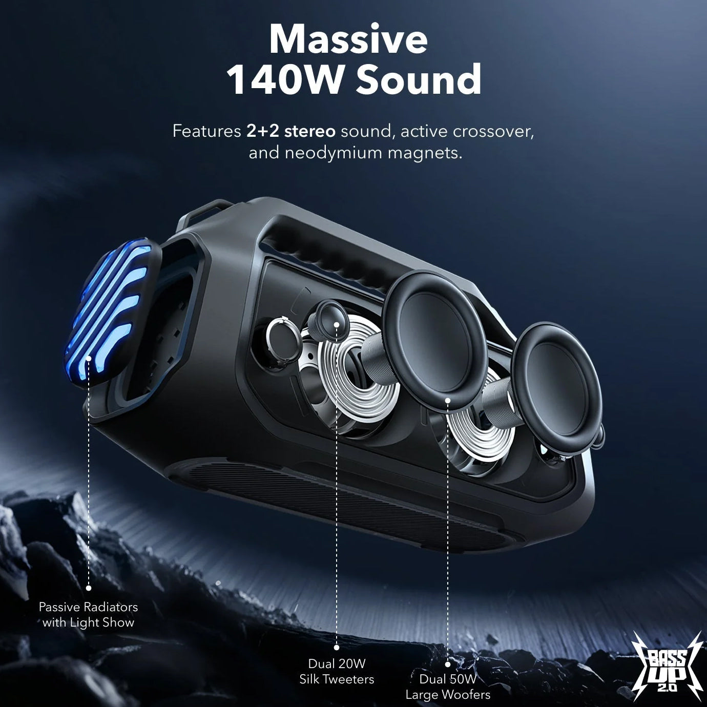 Prijenosni Bluetooth zvučnik Anker Soundcore Boom 2 Plus, 140W, TWS, RGB, vodootporan, crni A3134011