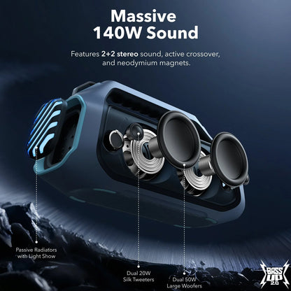 Prijenosni Bluetooth zvučnik Anker SoundCore Boom 2 Plus, 140W, TWS, RGB, vodootporan, plavi A3134031