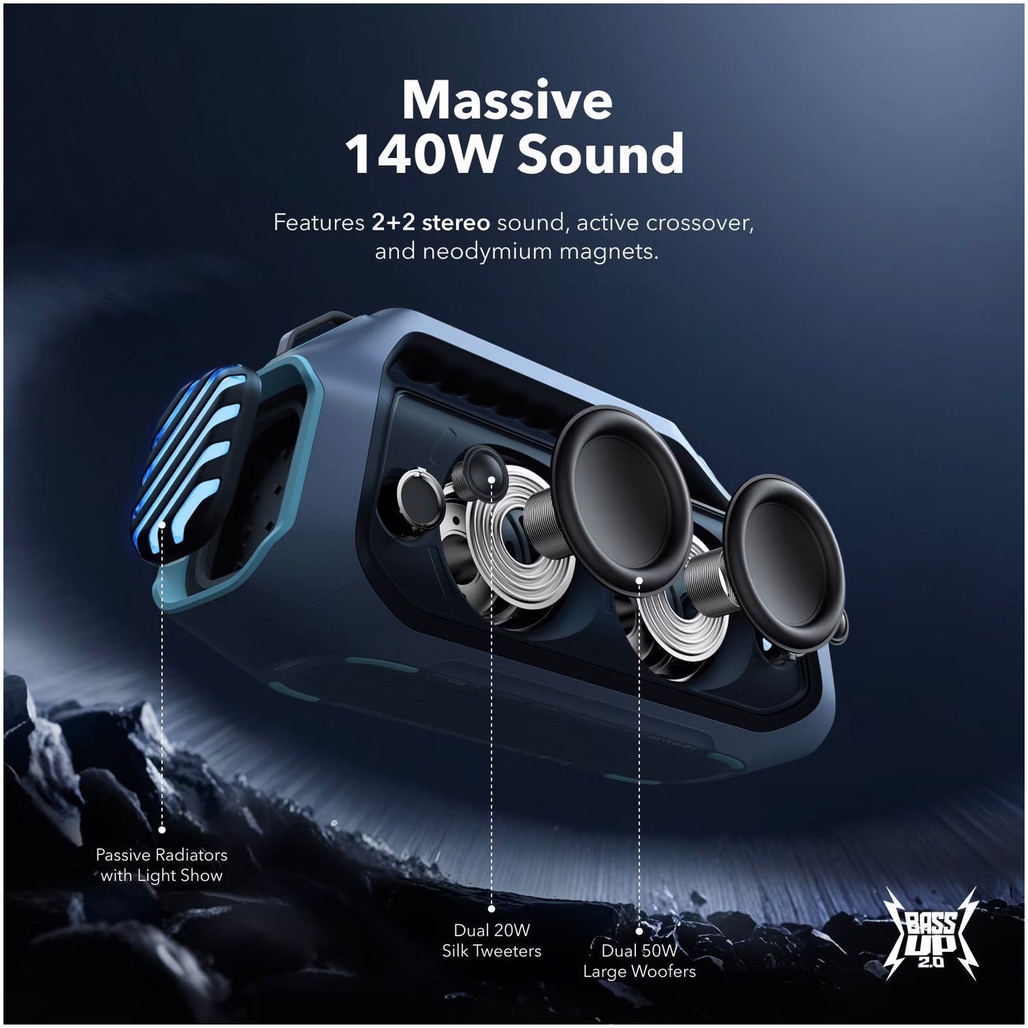 Prijenosni Bluetooth zvučnik Anker Soundcore Boom 2 Plus, 140W, RGB, vodootporan, plavi A3134031