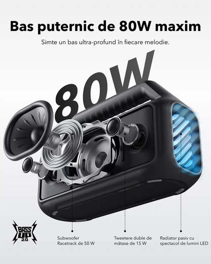 Prijenosni Bluetooth zvučnik Anker SoundCore Boom 2 Nova Verzija, 80W, TWS, RGB, Vodootporan, Crna A3138012