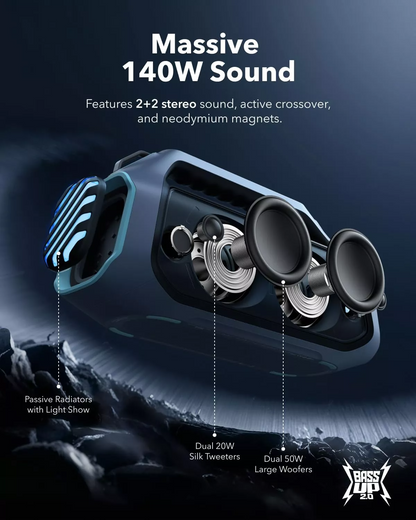 Prijenosni Bluetooth zvučnik Anker SoundCore Boom 2 Plus Nova Verzija, 140W, TWS, RGB, Vodootporan, Plava A3134032