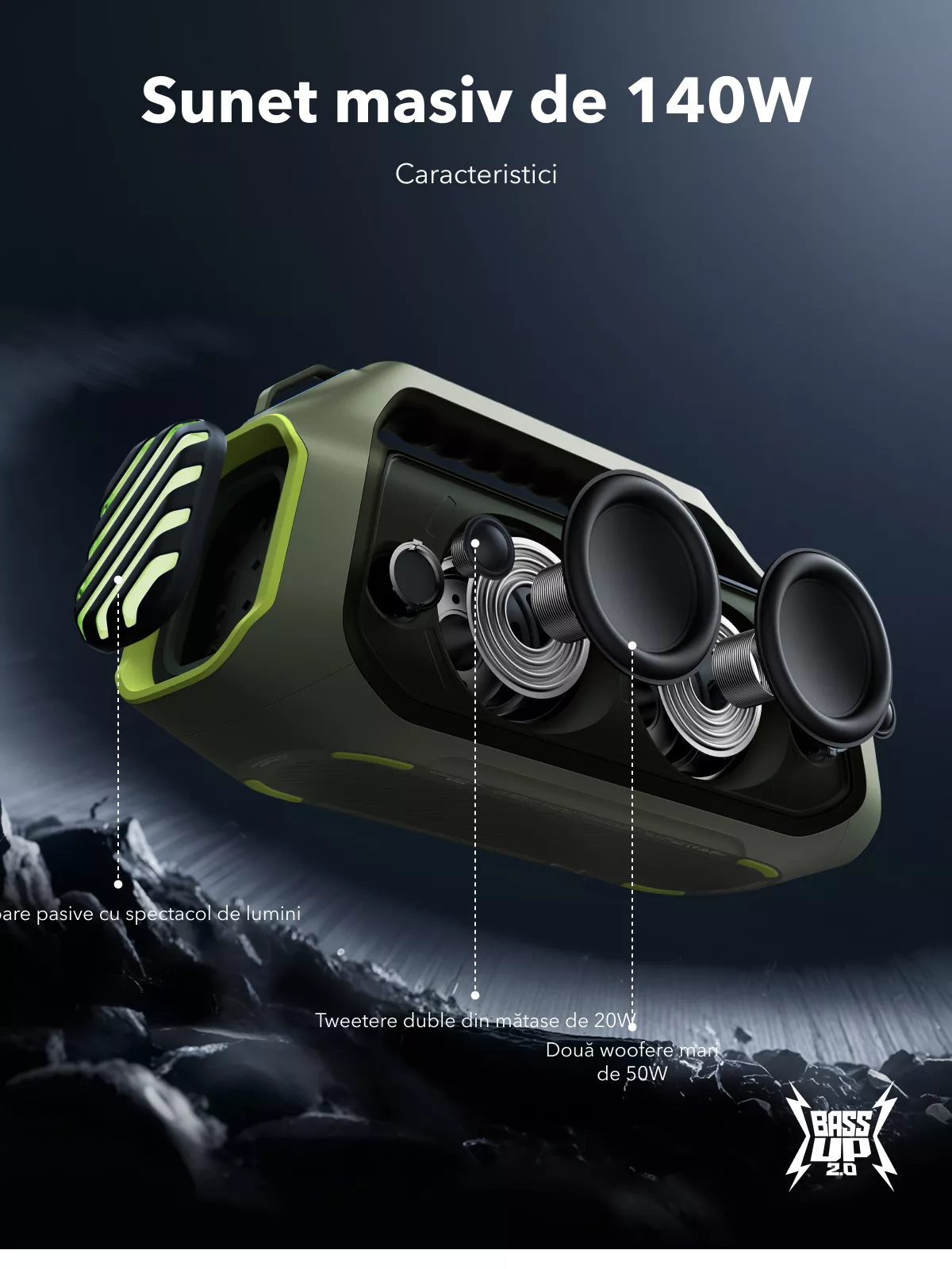 Prijenosni Bluetooth zvučnik Anker SoundCore Boom 2 Plus Nova Verzija, 140W, TWS, RGB, Vodootporan, Zeleni A3134062