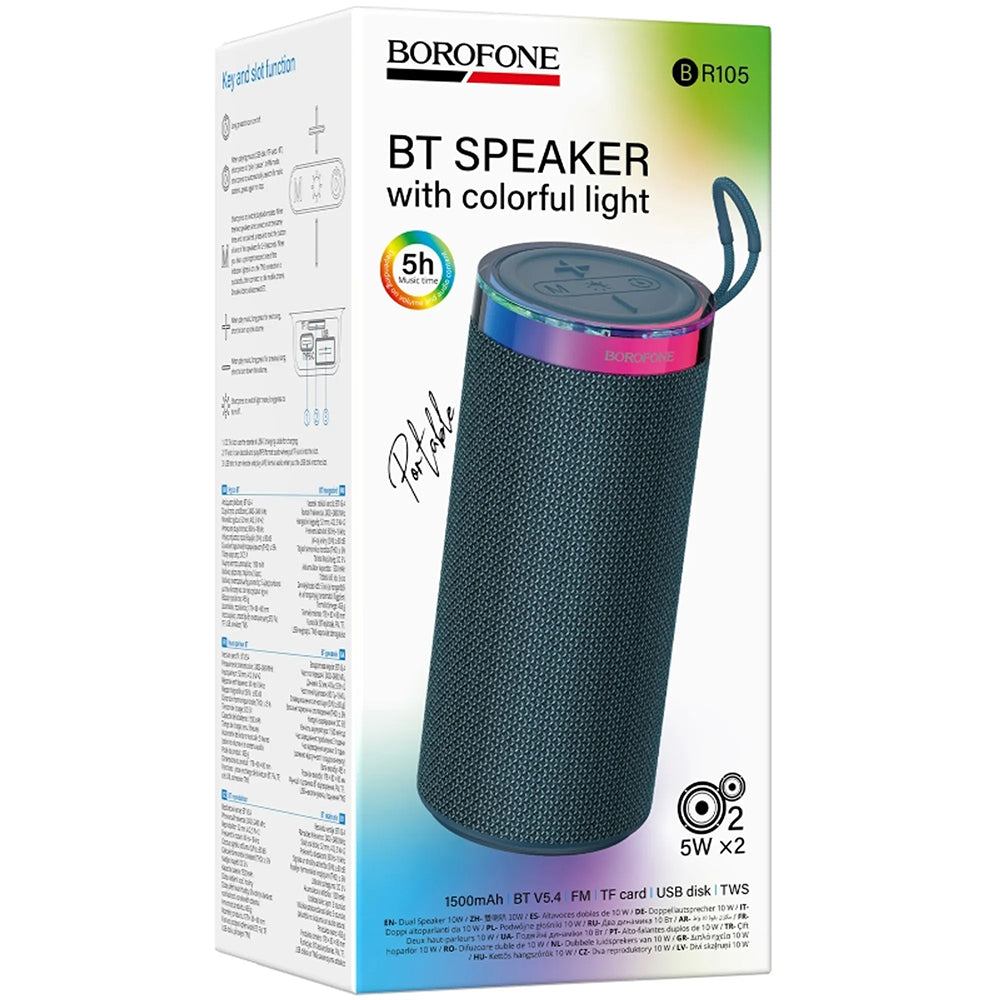 Prijenosni Bluetooth zvučnik Borofone BR105 Loud, 10W, TWS, RGB, Tamnoplavi