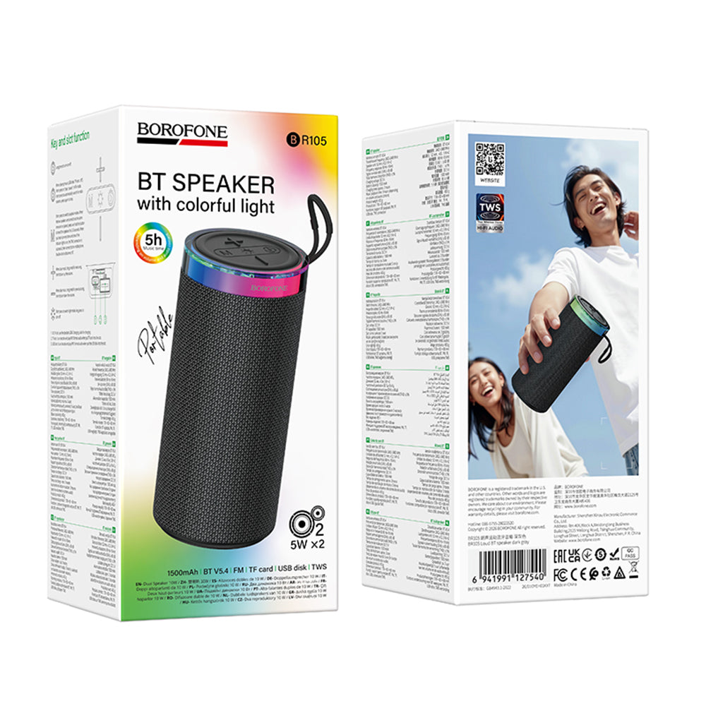 Prijenosni Bluetooth zvučnik Borofone BR105 Loud, 10W, TWS, RGB, Siva