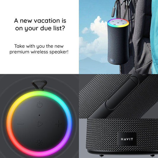 Prijenosni Bluetooth zvučnik HAVIT SK833BT, 2 x 10W, RGB, Vodootporan, Crni