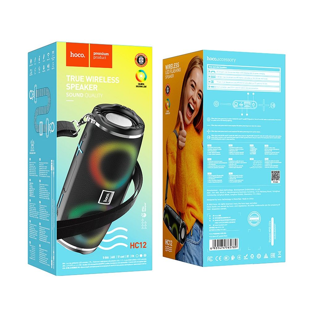 Prijenosni Bluetooth zvučnik HOCO HC12, 10W, RGB, vodootporan, crni