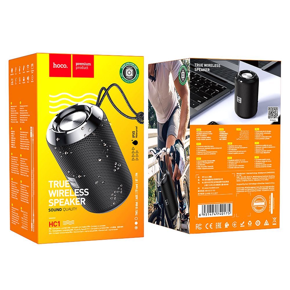 Prijenosni Bluetooth zvučnik HOCO HC1, 5W, TWS, Vodootporan, Crni