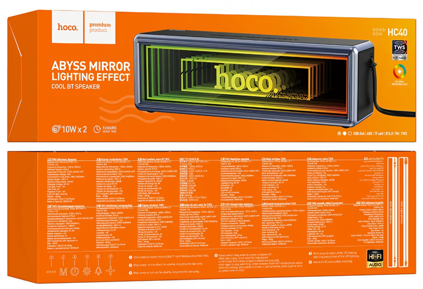 Prijenosni Bluetooth zvučnik HOCO HC40, 2 x 10W, TWS, RGB, Crni