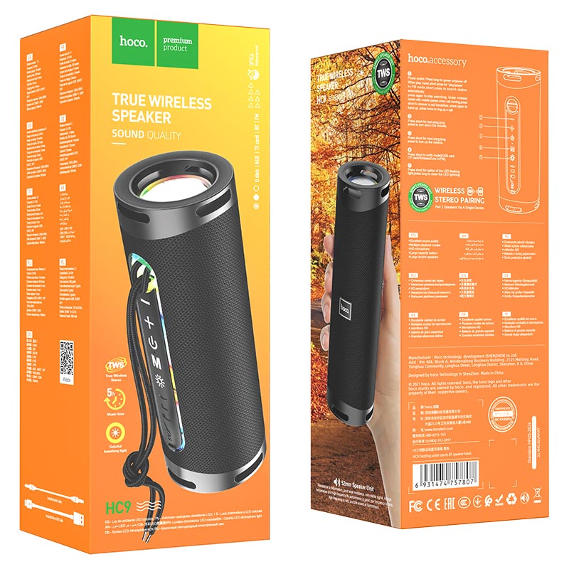 Prijenosni Bluetooth zvučnik HOCO HC9 Dazzling Pulse Sports, 10W, TWS, RGB, Crni