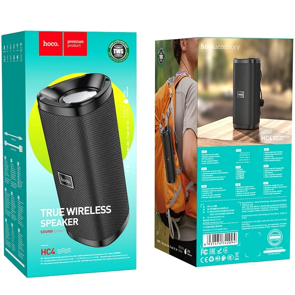 Prijenosni Bluetooth zvučnik HOCO HC4 Bella Sport, 10W, TWS, Vodootporan, Crni