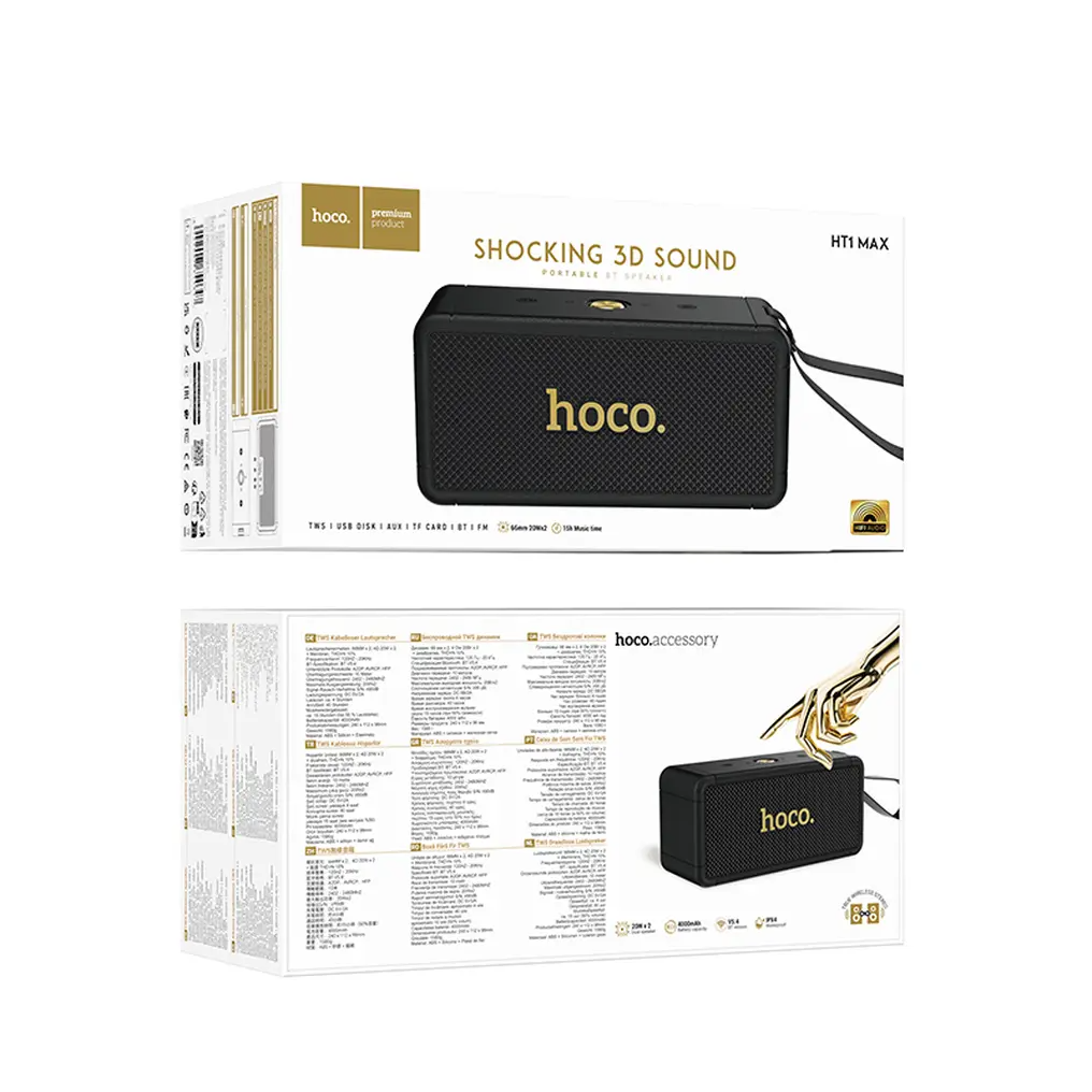 Prijenosni Bluetooth zvučnik HOCO HT1 Max, 2 x 20W, TWS, Crna