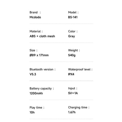 Prijenosni Bluetooth zvučnik McDodo BS-1410, 2 x 5W, RGB, Vodootporan, Crni