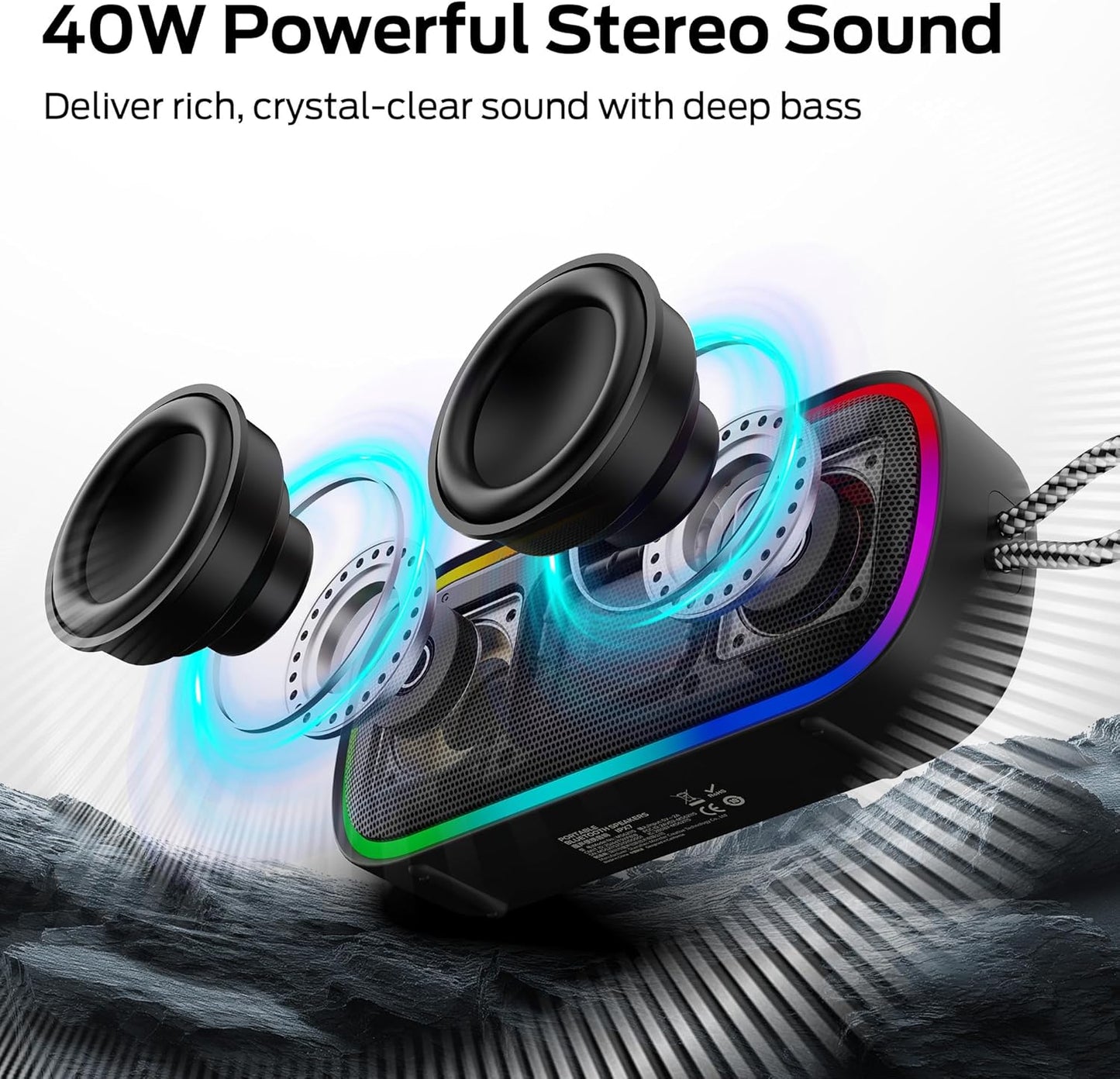 Prijenosni Bluetooth zvučnik Monster S150 Plus, 40W, TWS, RGB, Vodootporan, Crni