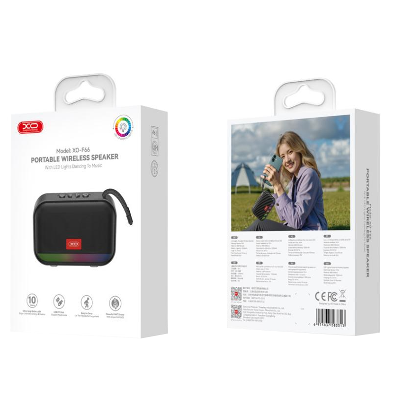 Prijenosni Bluetooth zvučnik XO Design F66, 5W, RGB, Crni