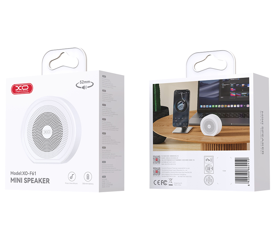 Prijenosni Bluetooth zvučnik XO Design F61, 3 W, TWS, bijeli