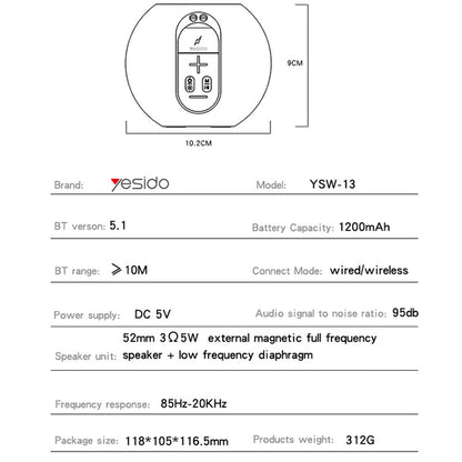 Prijenosni Bluetooth zvučnik Yesido YSW13, 5W, RGB, Plavi