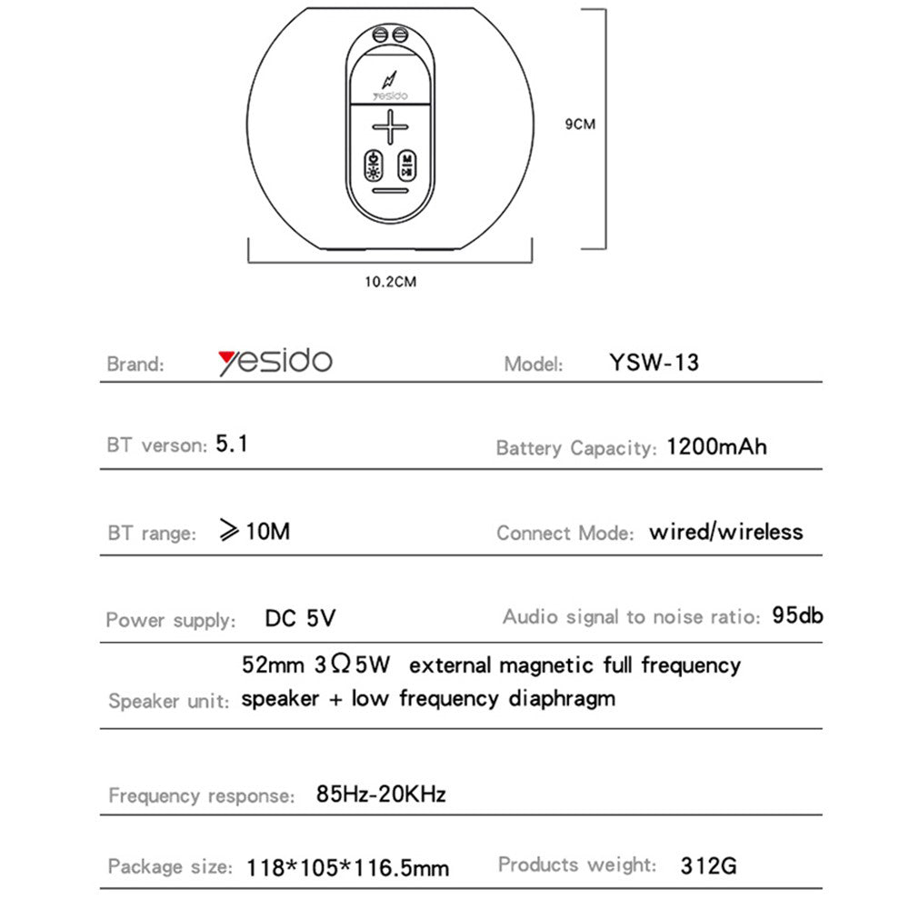 Prijenosni Bluetooth zvučnik Yesido YSW13, 5W, RGB, Plavi