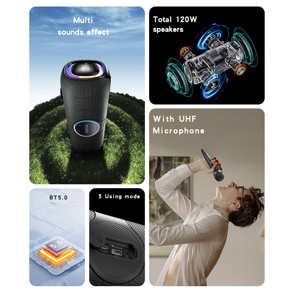 Bluetooth zvučnik Yesido YSW21 Karaoke, 120W, RGB, Vodootporan, Crni