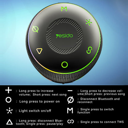 Prijenosni Bluetooth zvučnik Yesido YSW22, 30W, RGB, vodootporan, crni