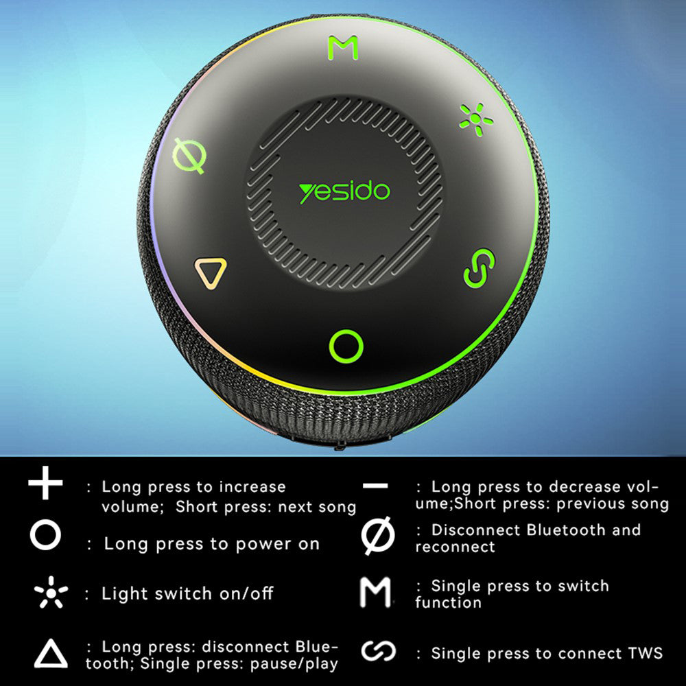 Prijenosni Bluetooth zvučnik Yesido YSW22, 30W, RGB, vodootporan, crni