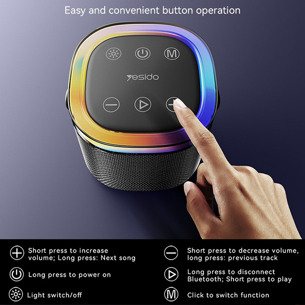 Prijenosni Bluetooth zvučnik Yesido YSW25, 5W, RGB, Crni