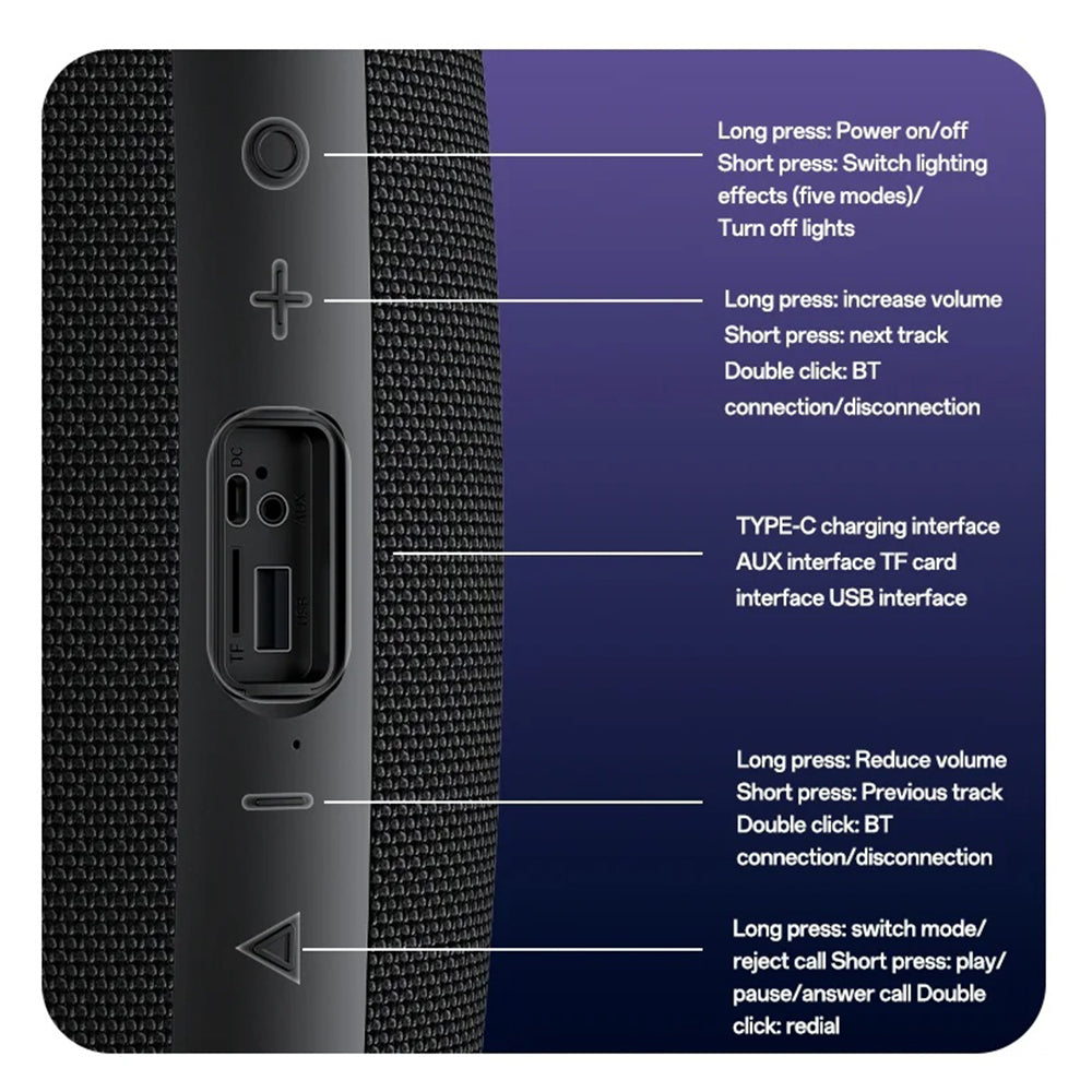 Prijenosni Bluetooth zvučnik Yesido YSW38, 30W, TWS, RGB, Crni