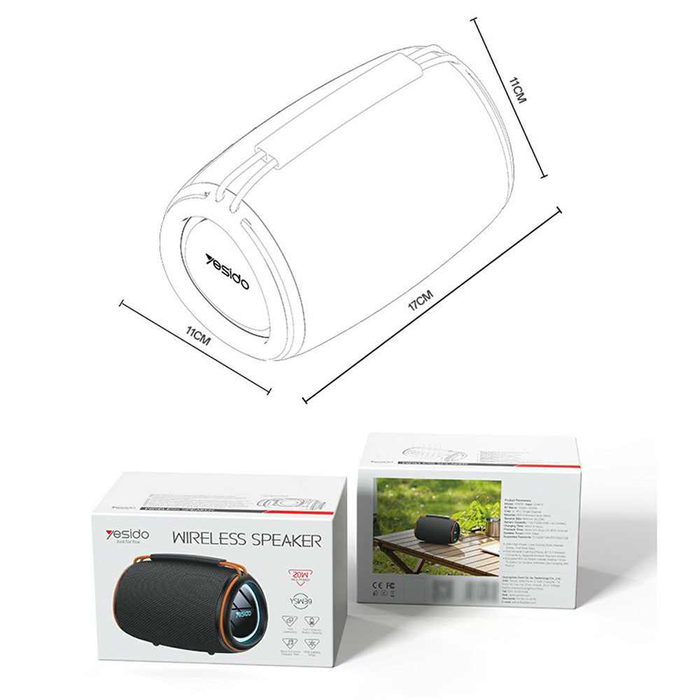 Prijenosni Bluetooth zvučnik Yesido YSW39, 20W, TWS, RGB, Crni