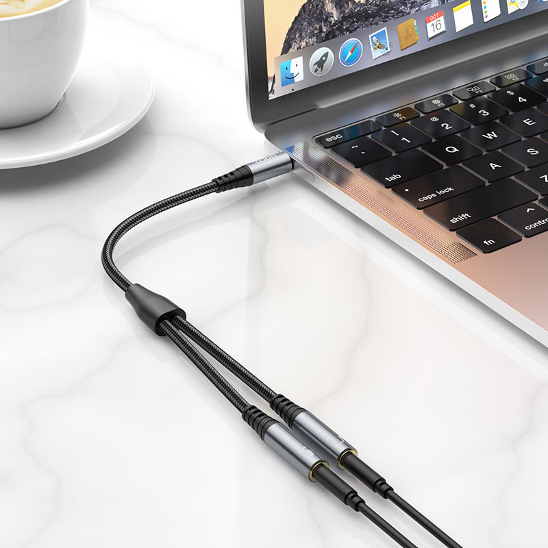 Audio adapter 3.5mm - 2 x 3.5mm HOCO UPA21-2, 0.25m, Crni