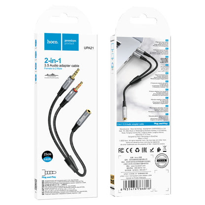 Audio adapter 3.5mm - 2 x 3.5mm HOCO UPA21, 0.25m, Crni