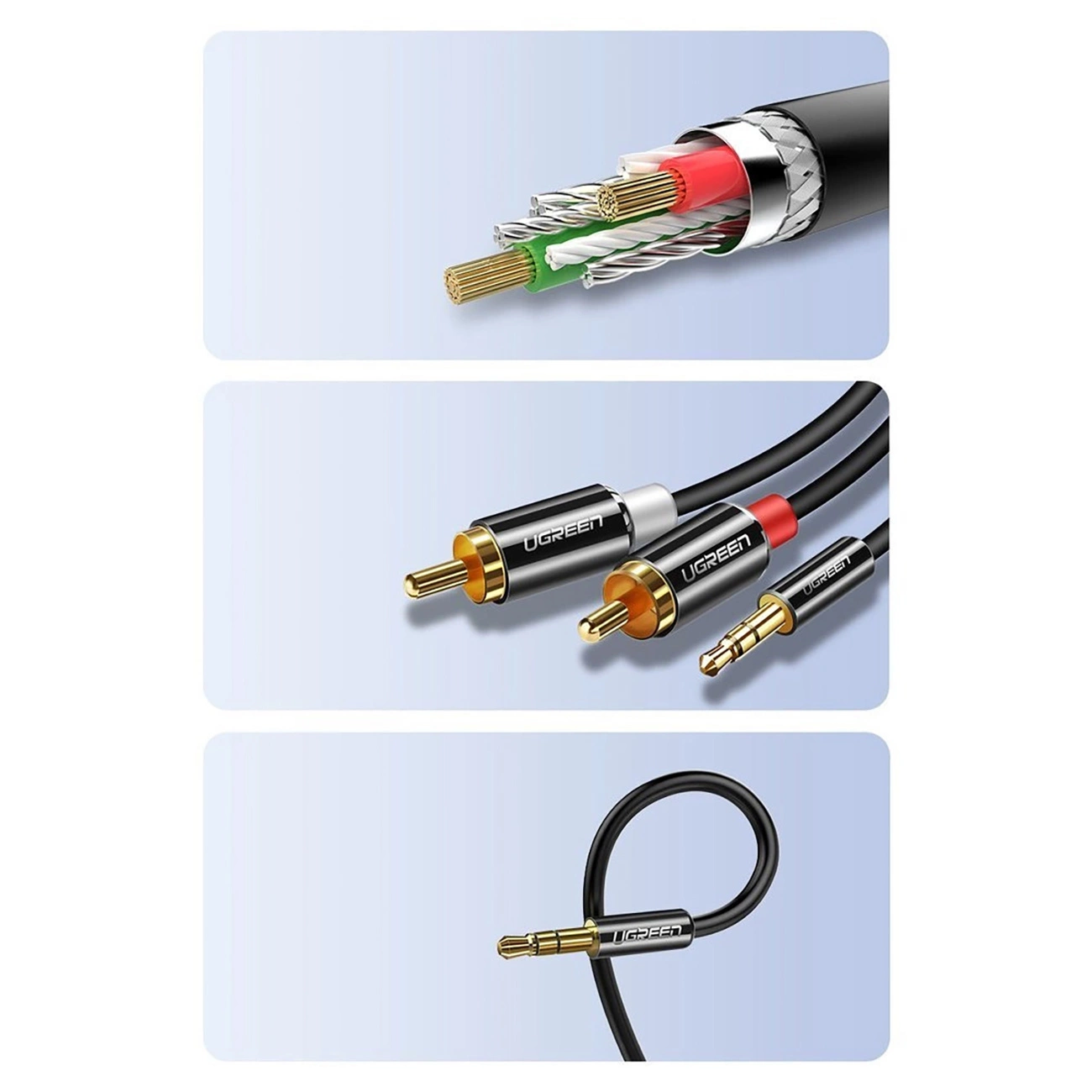 Audio kabel 3.5mm - 2 x RCA UGREEN AV116, 1m, Crni