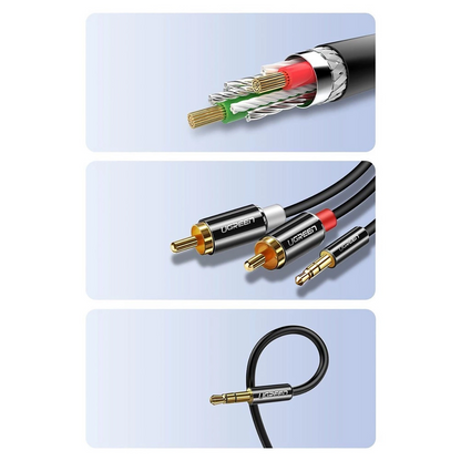 Audio kabel 3.5mm - 2 x RCA UGREEN AV116, 1m, Crni