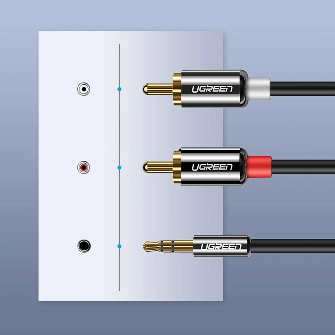 Audio kabel 3.5mm - 2 x RCA UGREEN AV116, 1m, Crni