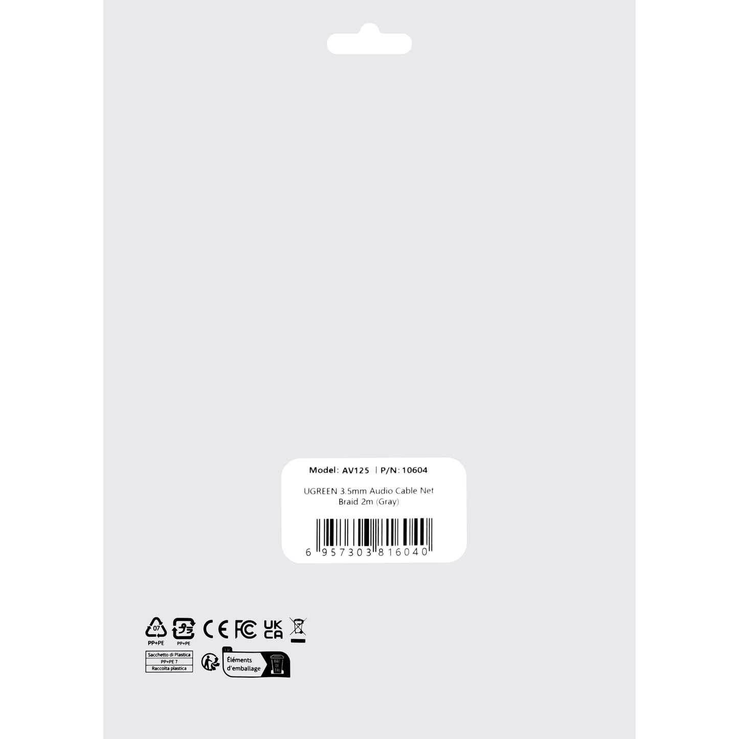 Audio kabel 3.5mm - 3.5mm UGREEN AV125, 2m, sivi