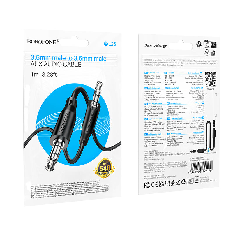 Audio kabel 3.5mm - 3.5mm Borofone BL26 Standard, 1m, Crna