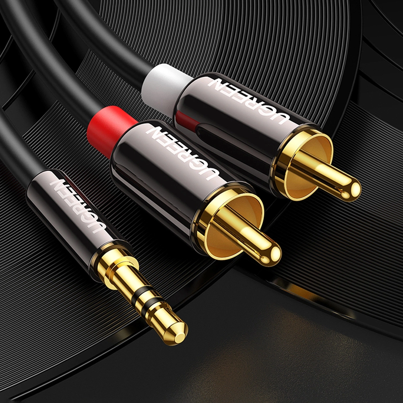 Audio kabel 3.5mm - 2 x RCA UGREEN AV116, 1m, Crni