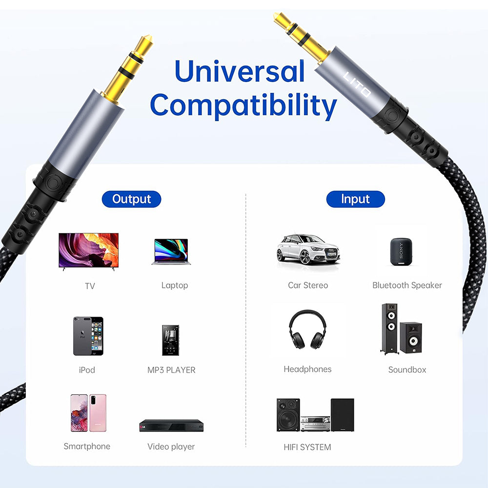 Audio kabel 3.5mm - 3.5mm Lito LA01D, 1m, Crni