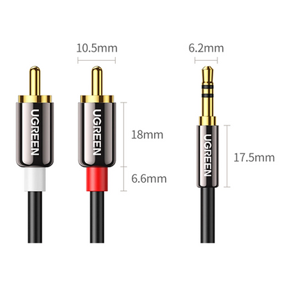 Audio kabel 3.5mm - 2 x RCA UGREEN AV116, 1m, Crni