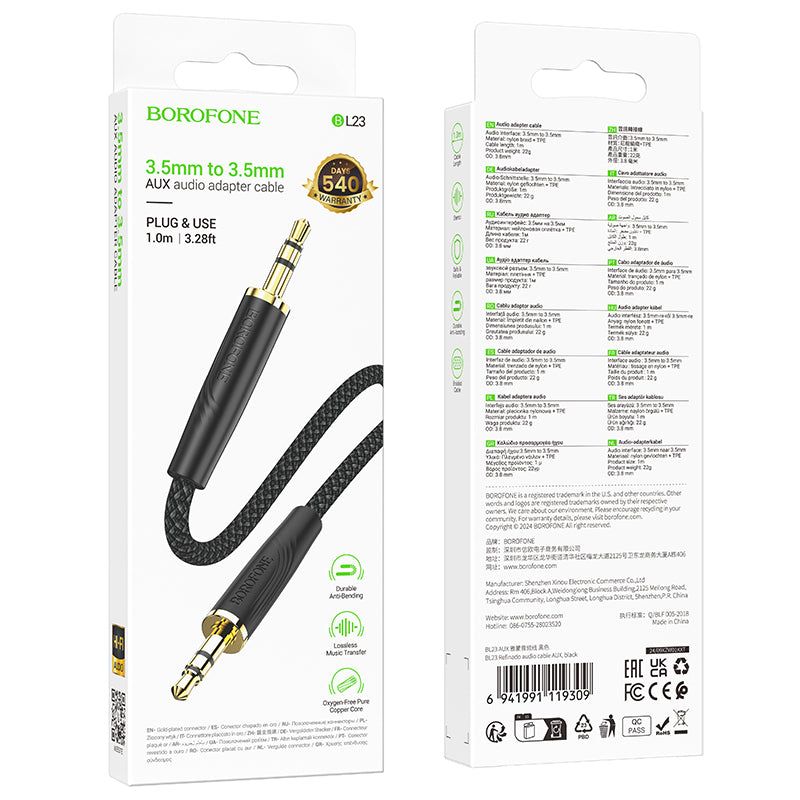 Audio kabel 3.5mm - 3.5mm Borofone BL23 Refinado, 1m, Crni