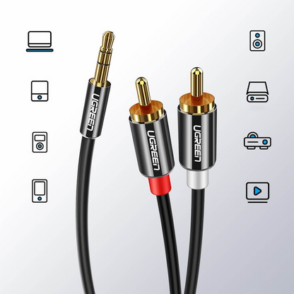 Audio kabel 3.5mm - 2 x RCA UGREEN AV116, 5m, Crni