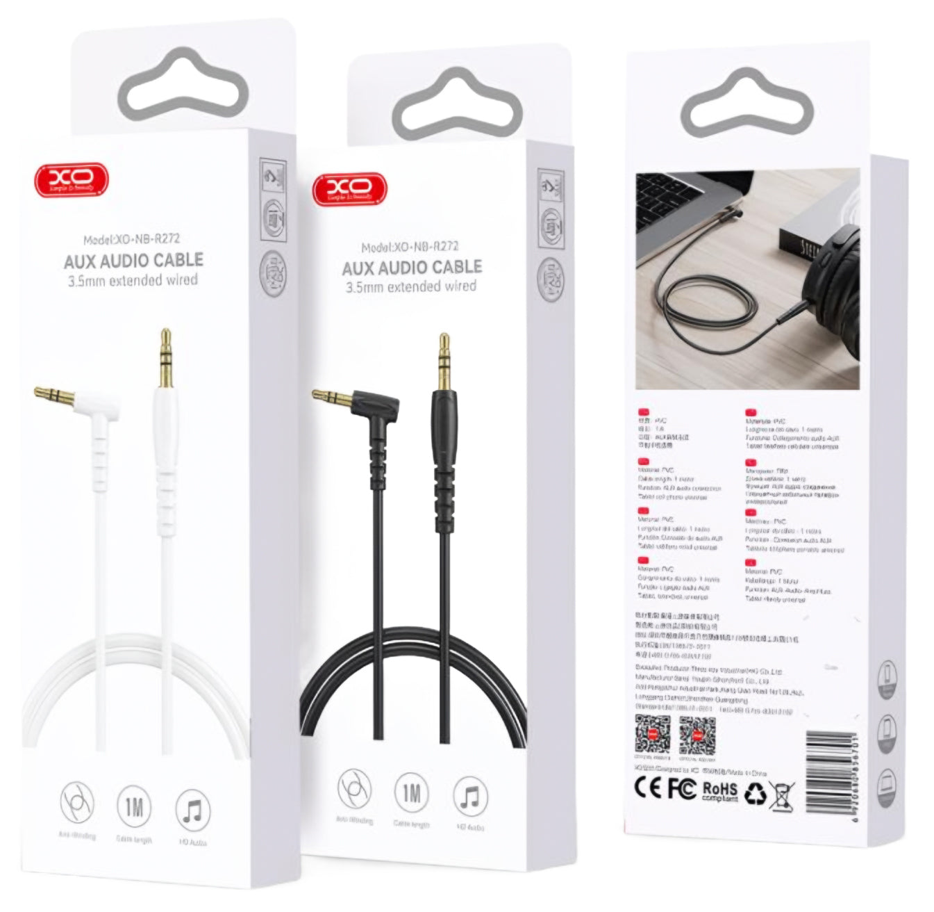Audio kabel 3.5mm - 3.5mm XO Design NB-R272, 1m, Bijeli