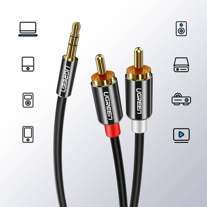 Audio kabel 3.5mm - 2 x RCA UGREEN AV116, 2m, Crni