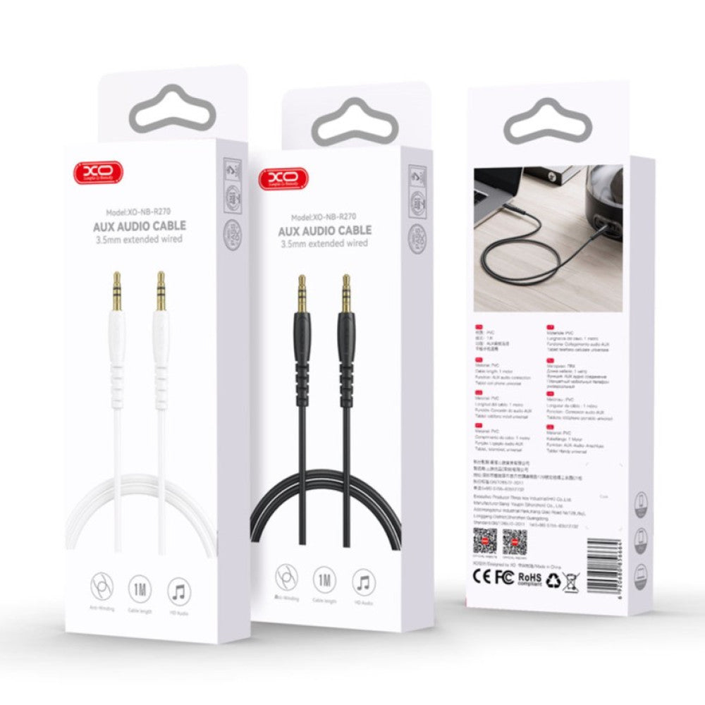 Audio kabel 3.5mm - 3.5mm XO Design NB-R270, 1m, Crni