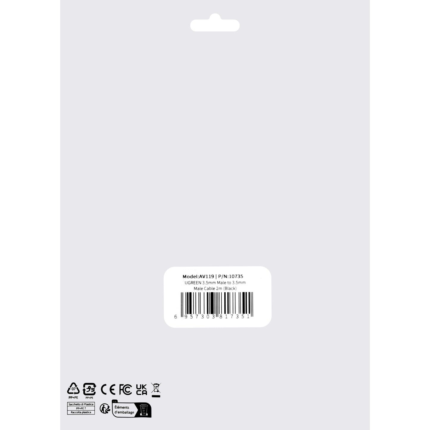 Audio kabel 3.5mm - 3.5mm UGREEN AV119, 2m, Crni