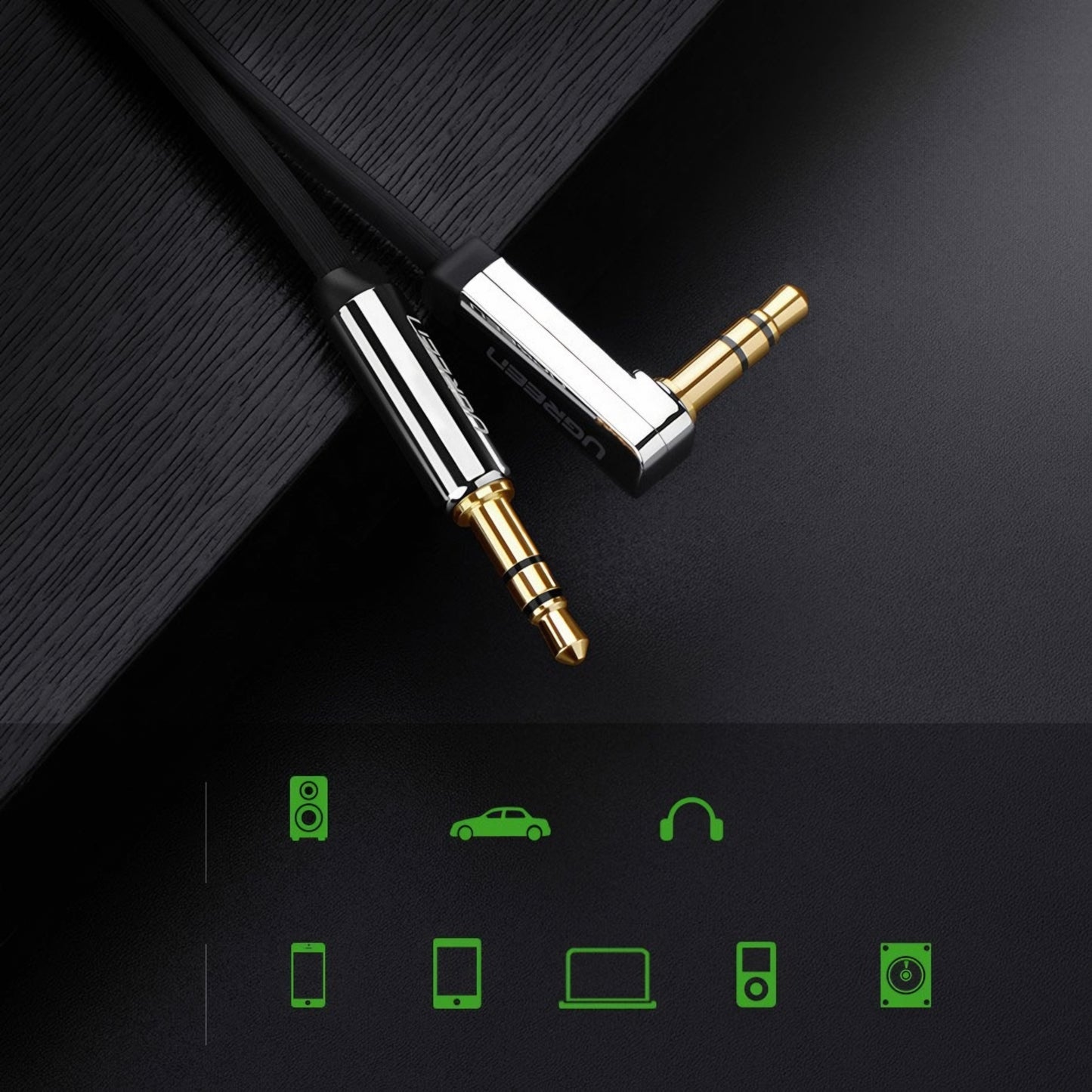 Audio kabel 3.5mm - 3.5mm UGREEN AV119 Angled, 3m, Crni