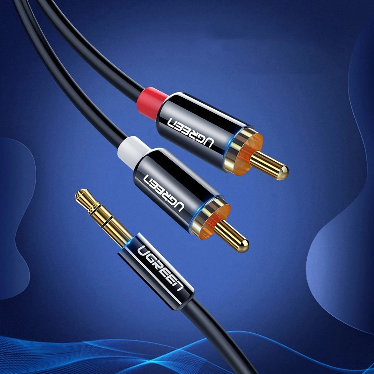 Audio kabel 3.5mm - 2 x RCA UGREEN AV116, 1m, Crni