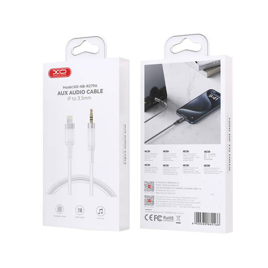Audio kabel Lightning - 3.5mm XO Design NB-R279A, 1m, Bijeli