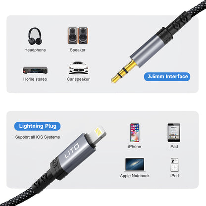 Audio kabel Lightning - 3.5mm Lito LA01L, 1m, Crni